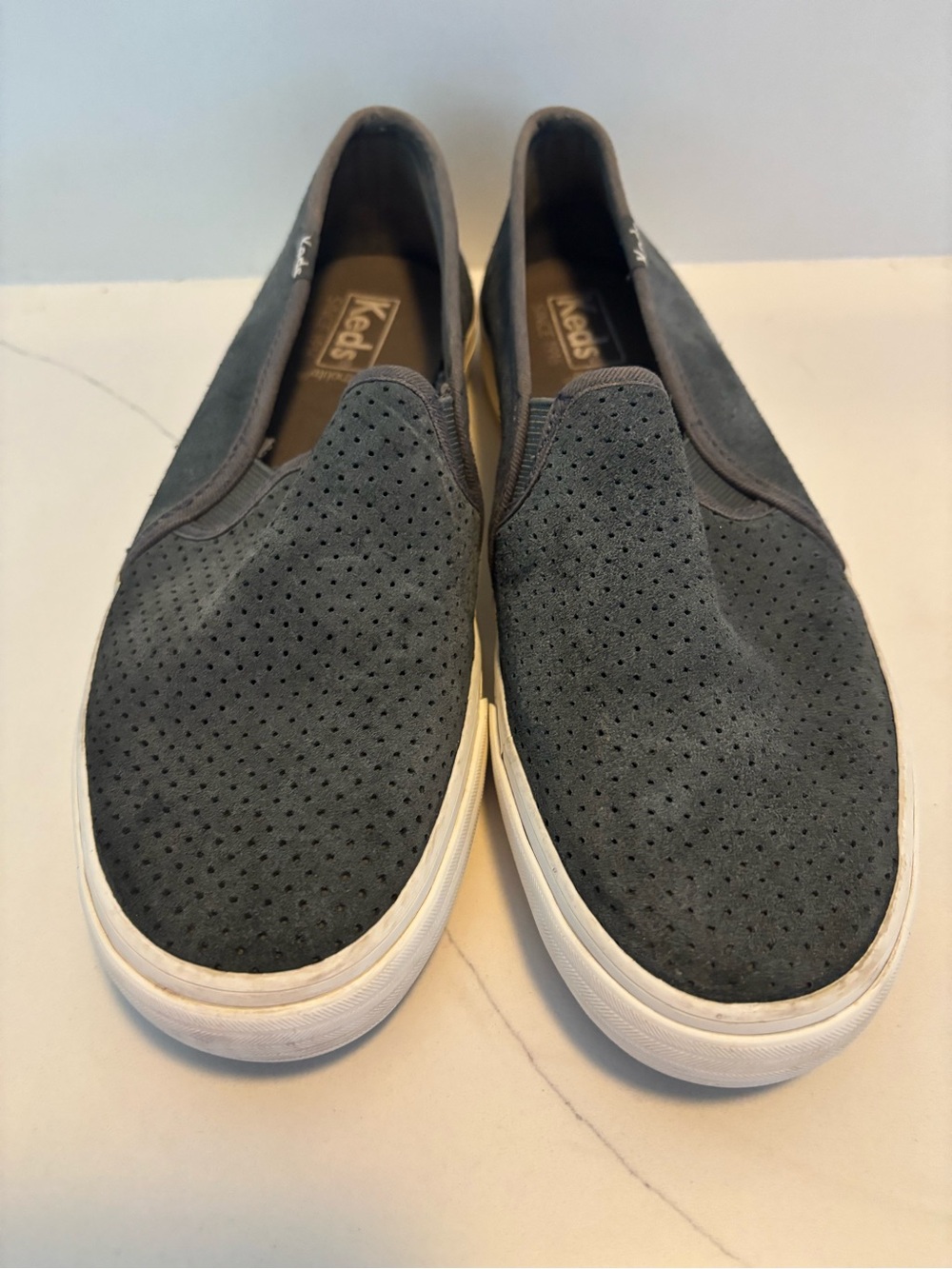 Keds Shoes Womens 6.5 Gray Double Decker Perf Slip On Sneakers Suede Low